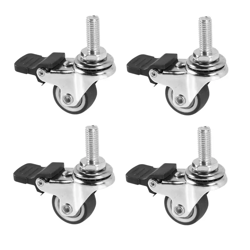 

ABWR-4 шт. миниатюрные колесики 1 дюйм (M8x15 мм) из TPE, бесшумные, с тормозом, универсальные, для мебели, книжных шкафов, ящиков