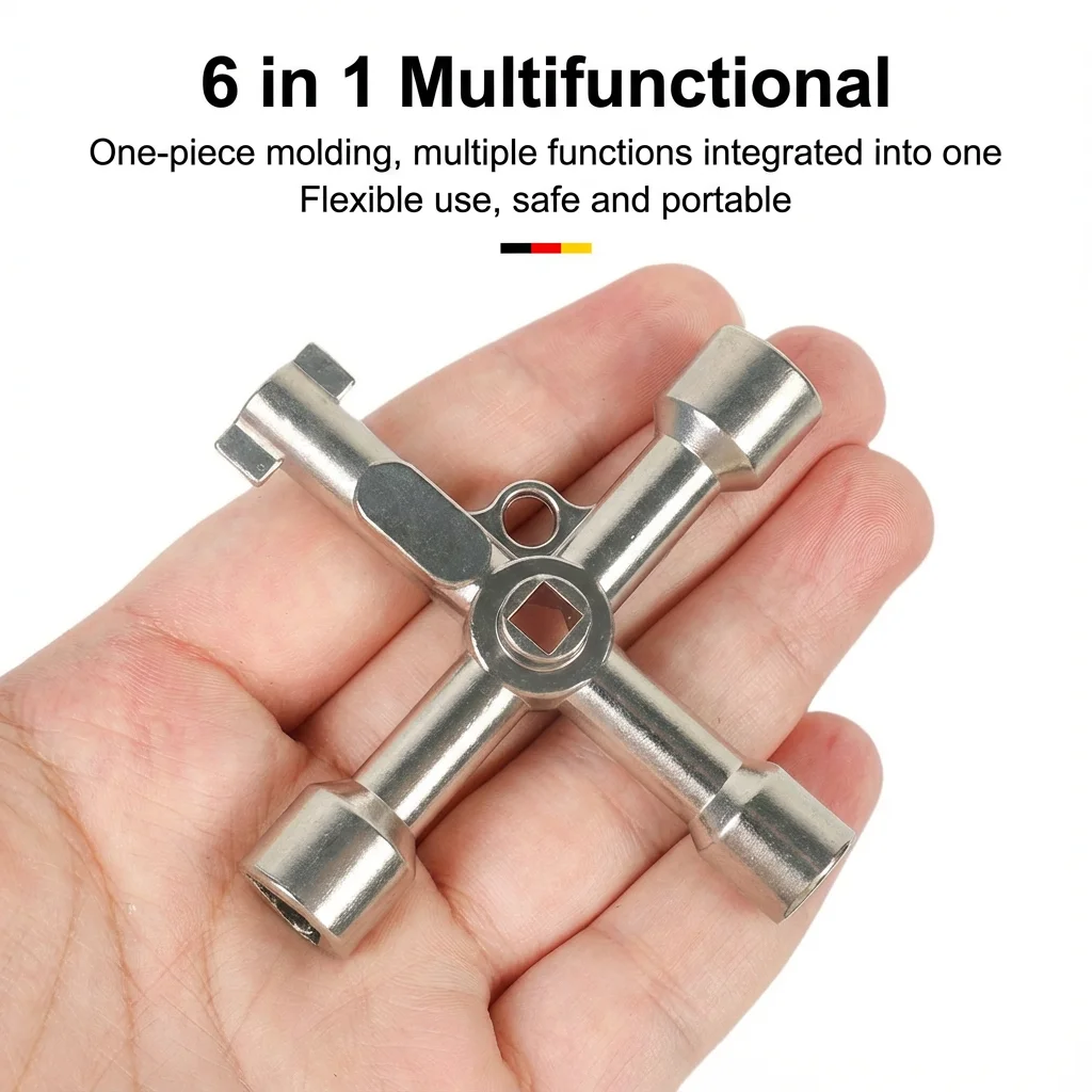 Llave universal multifunción de 4 vías, llave triangular, llave eléctrica para orificios cuadrados y redondos, llave triangular para válvulas de agua
