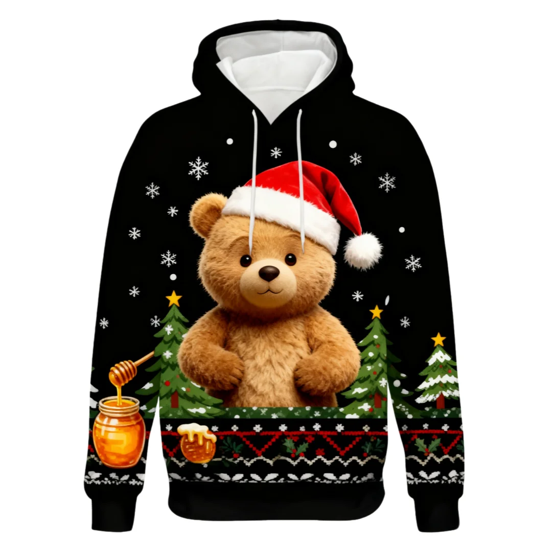 

Christmas Style Animal Printed Hoodies Cute Bear Pattern Pullovers Street Harajuku Clothing Autumn Winter Casual Sweatshirt Tops