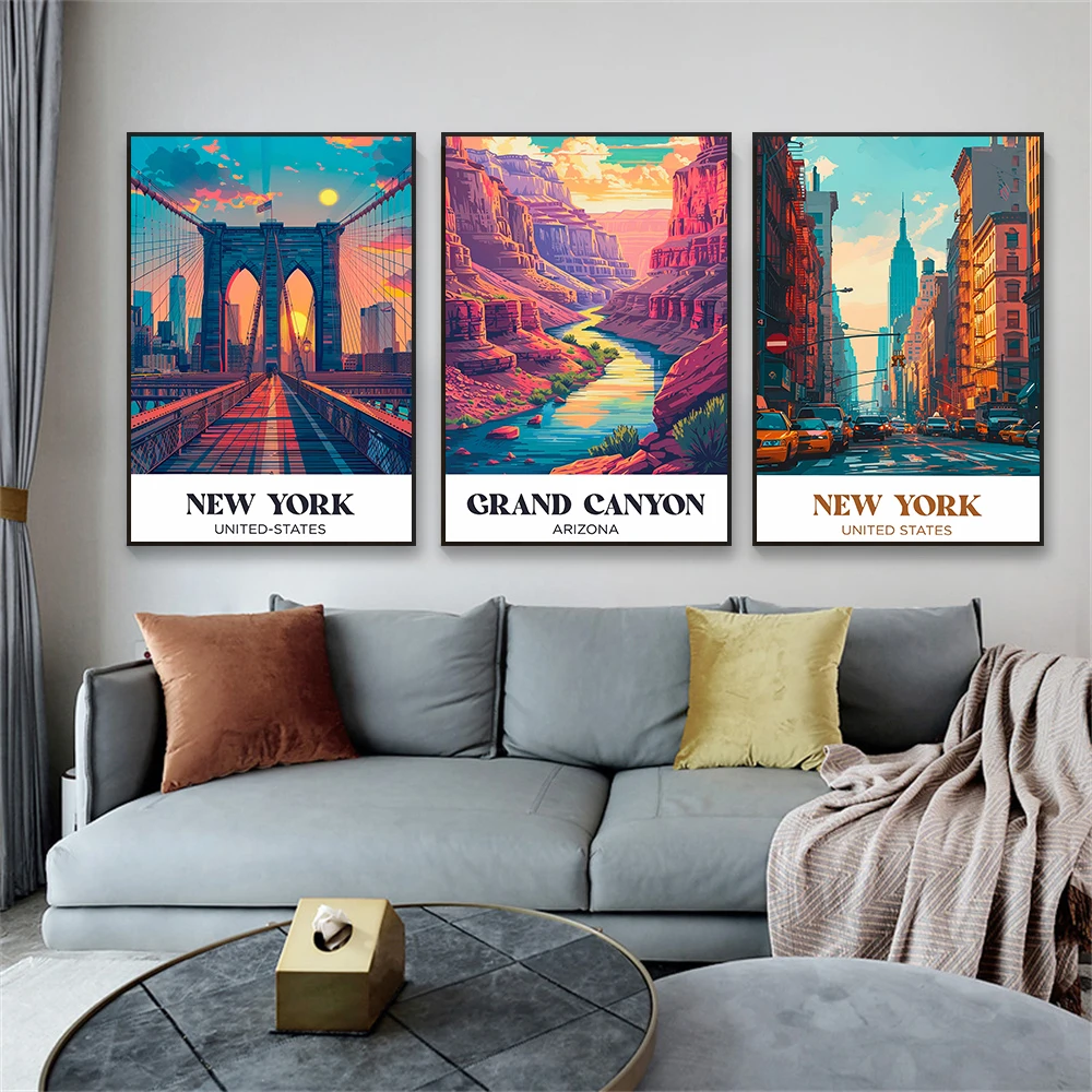 New York City Travel Poster New York City Illustration Wall Art Prints Modern Abstract Minimalist Canvas Painting Home Decor