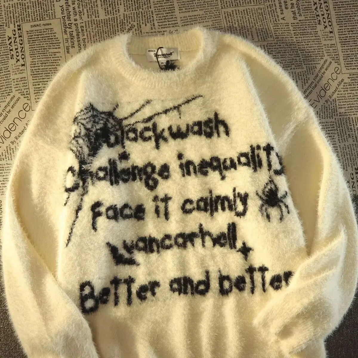 

Мужской свитер в американском ретро-стиле из норки, модный, с буквенным принтом, вязаный, повседневный, осенне-зимний, для пар, свободный крой, молодежный, активный стиль