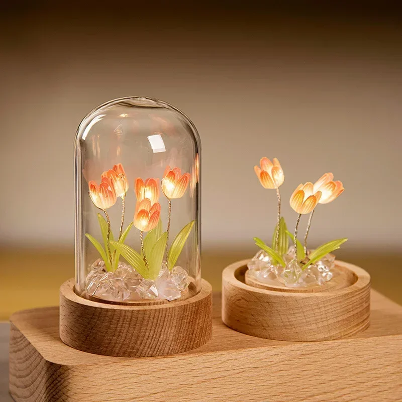 Tulip Night Lamp Battery and USB Operation Tulip Flower Table Lamp DIY Simulation Tulip LED Night Lamp Handmade Bedside Lamp