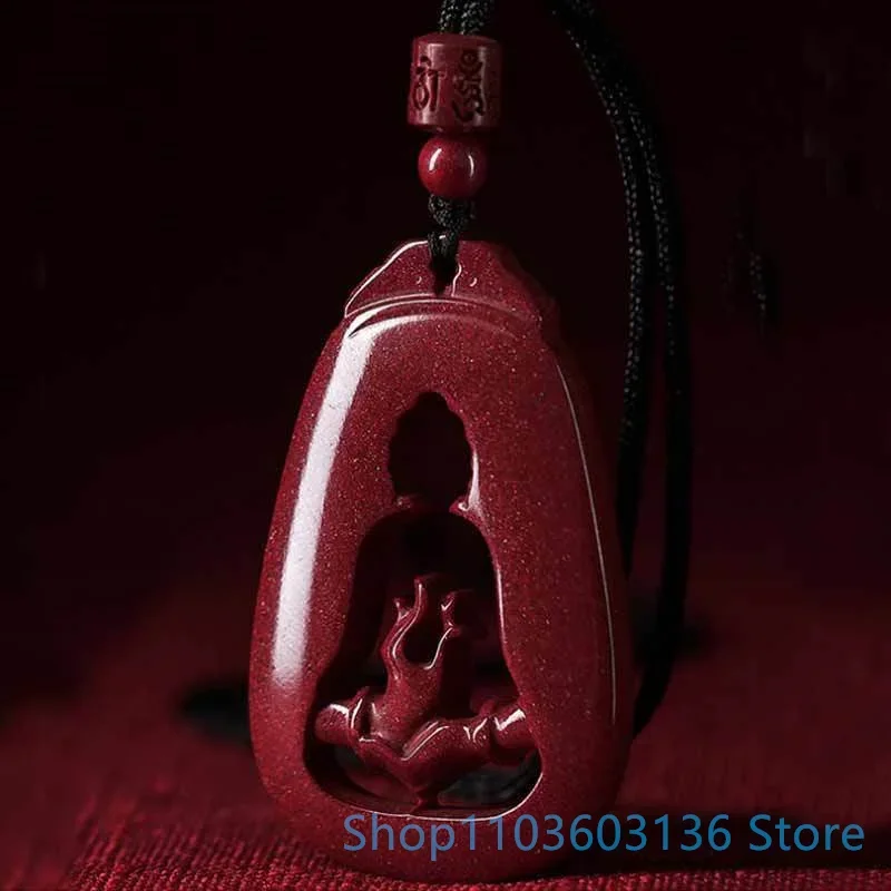 Natural High Content Purple Cinnabar Pendant Buddha Purple Gold Sand Hollow Out Bergamot Pendant Men's and Women's Necklace