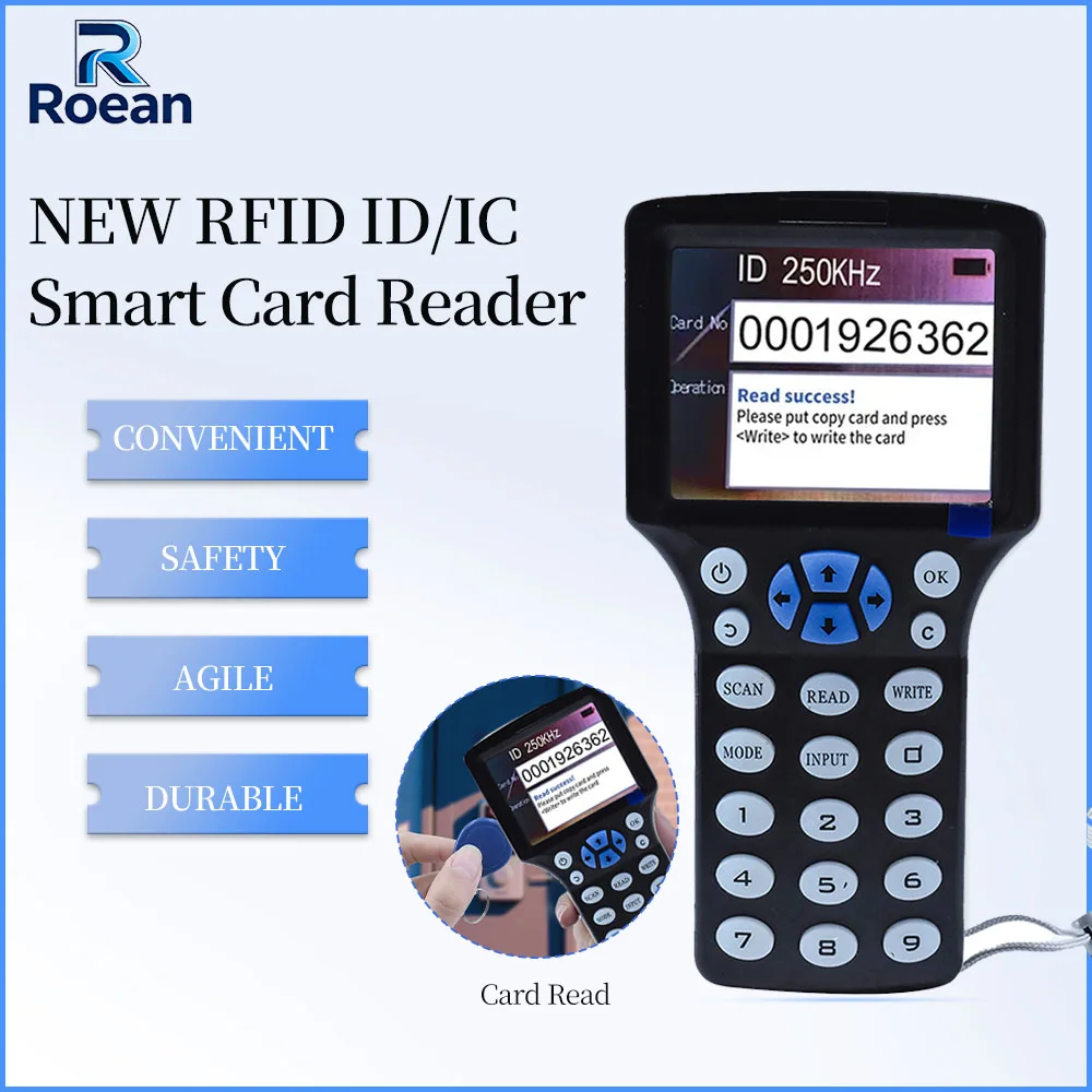 Handheld 10 Frequency RFID NFC Reader Writer 125KHz 13.56MHz Smart Card Programmer USB Contactless Card Encoder with Display