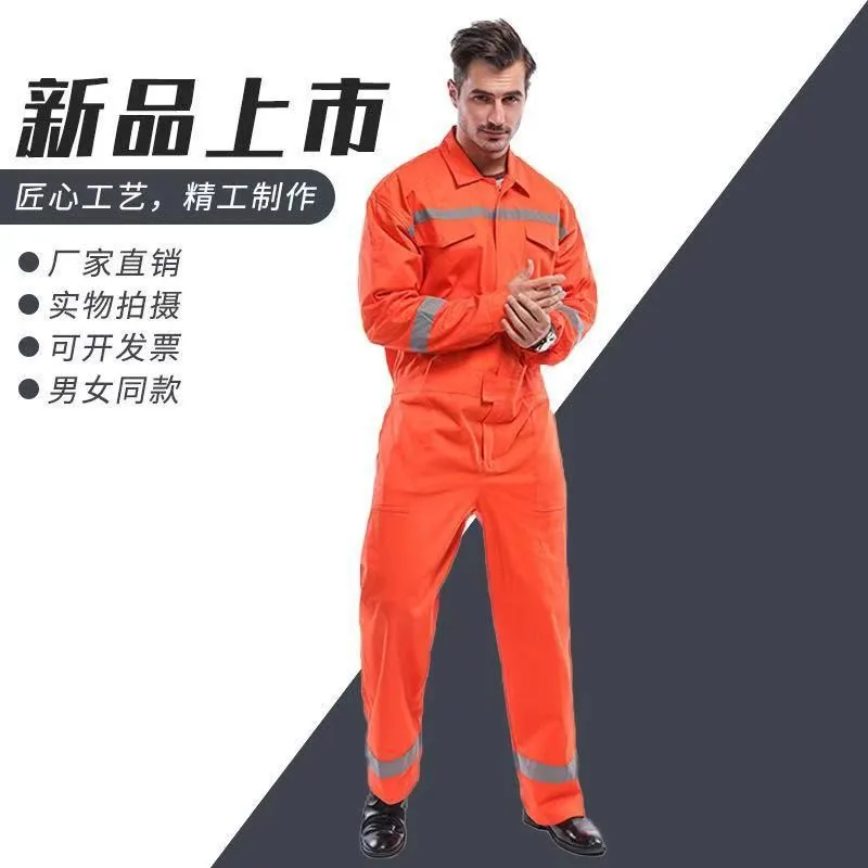 Men Cotton Work Coverall Reflective Strips Heat Resistant Wearproof Overall Shipyard Seaman Safety Work Uniform