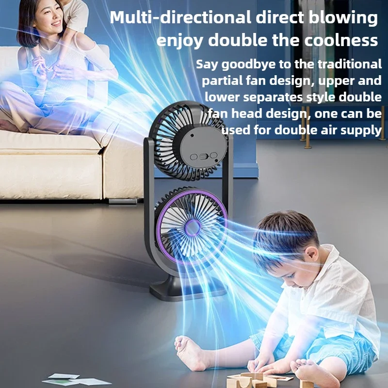 

Настольный вентилятор 2-в-1 с двумя головками, мощный, для циркуляции воздуха, двухслойный, идеально подходит для двунаправленного охлаждения в помещении и на улице