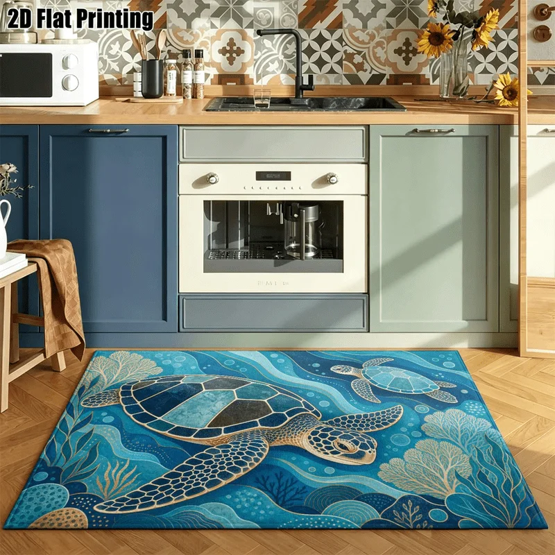 1Pc Light Luxury Retro Turtle Ocean Style Carpet, Machine Washable, Personalized Decoration, Essential for Ins Style Home, Suitable for Living Room, Bedroom, Entryway, Office, Corridor and Other Areas