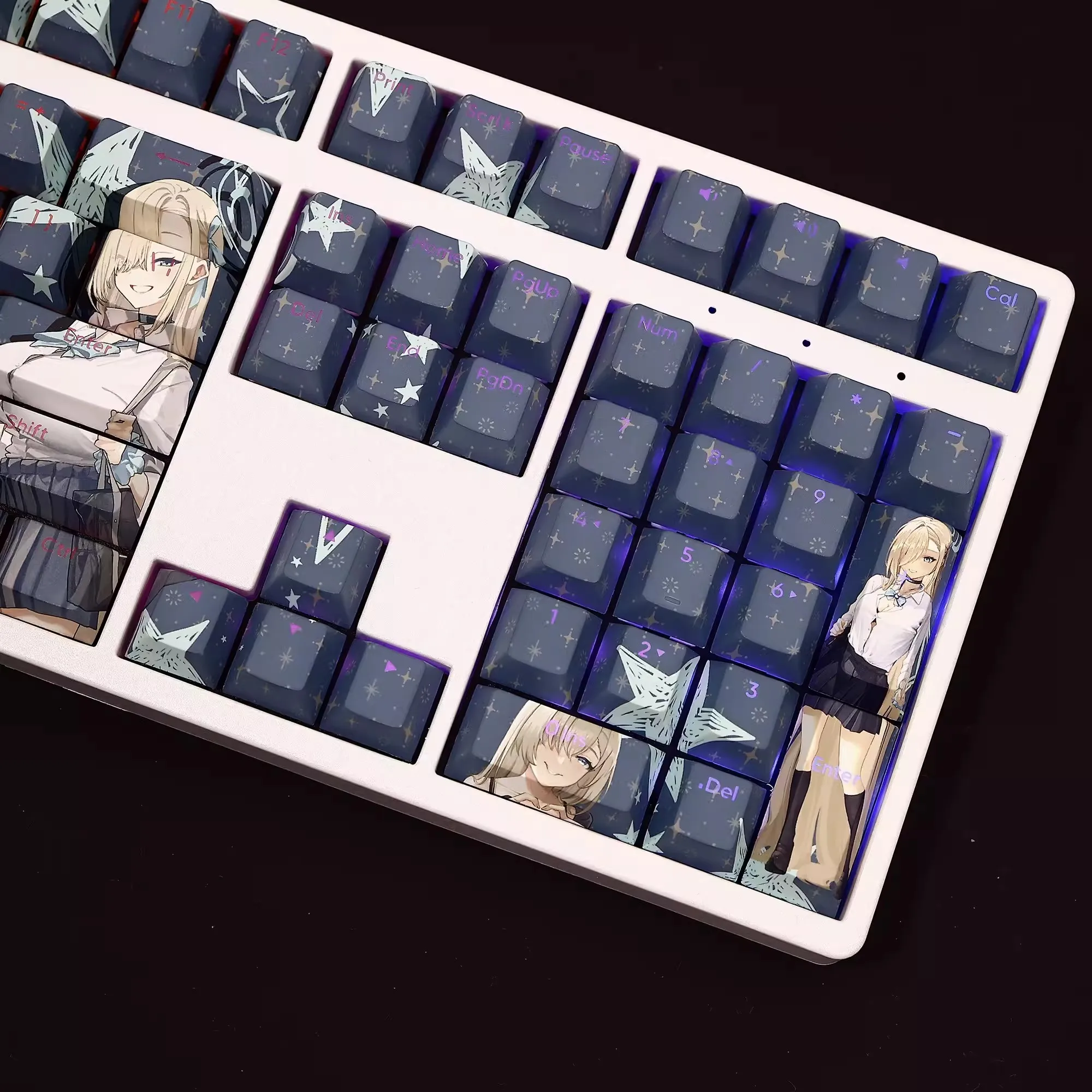 Imagem -05 - Desenhos Animados Anime Gaming Key Caps Arquivo Azul Asuna Keycap Pbt Retroiluminado Ansi 61 87 104 Teclados 108 Teclas Set