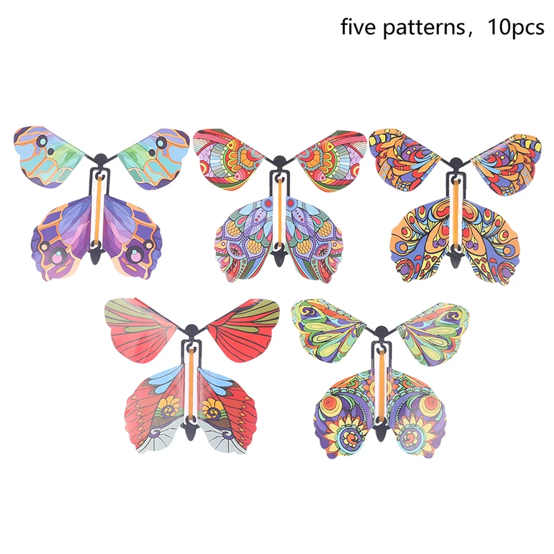 10 PCS Magic Wind Up Flying Butterfly Surprise Box Rubber Band Powered Fairy Toy For Book Explosion Box Gift