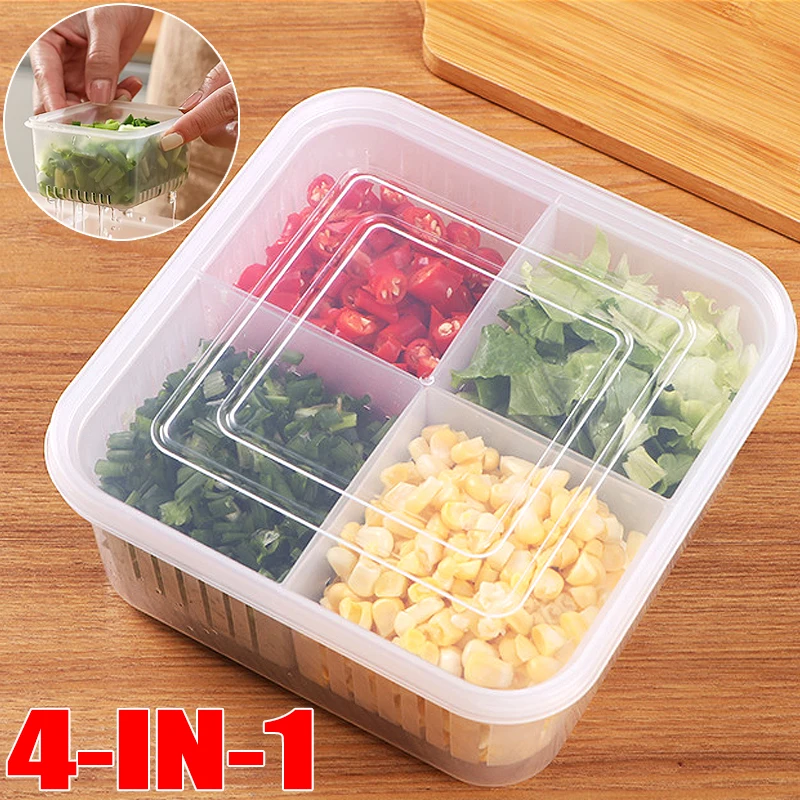 Refrigerator Preservation Box Transparent Double-layer Sealed Box Vegetable Fruit Spring Onion Ginger Garlic Food Grade Drain