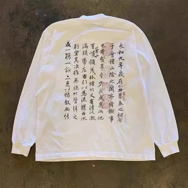 純綿300gヘビーウェイトアメリカンレトロオーバーサイズ長袖tシャツストリートウェア多用途ミャオシュウストーリーtシャツ