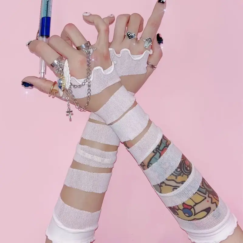 

Cosplay Black White Bandages Arm Sleeves Girl Arm Cover Lolita Cosplay Gloves Korean Oversleeve Dress Up Fingerless Gloves Y2K