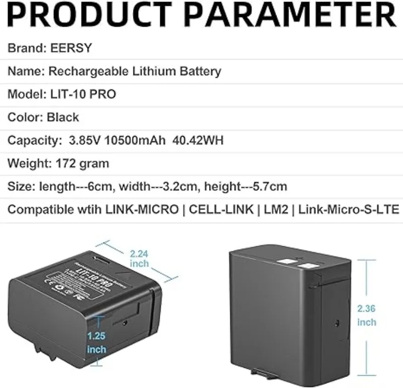 Bateria de substituição SPYPOINT LIT-10 Pro 3.85v 10500mAh para câmera de caça, câmeras celulares de trilha, baterias de lítio recarregáveis