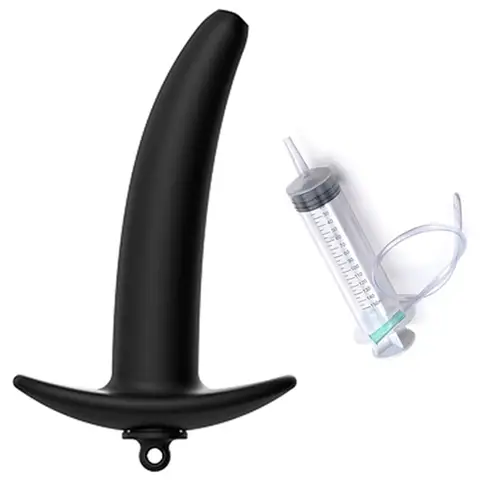 Anal Douche with Syringe Attachment for Men Soft Silicone Enema Plug for Colon Cleansing Reusable Prostate Cleaner Butt Plug Kit