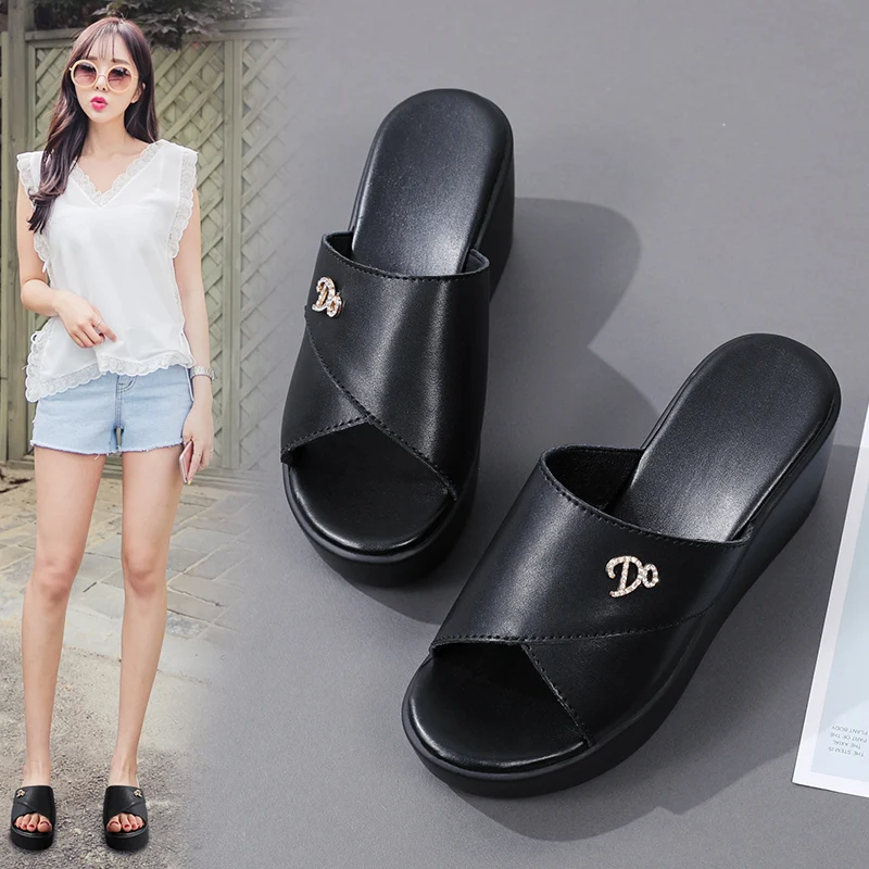 Summer Shoes For Women 2023 Wedges New Versatile High Heels Shoe Elevated Womens Cloud Slippers Schoenen Dames Shose Happy Flops