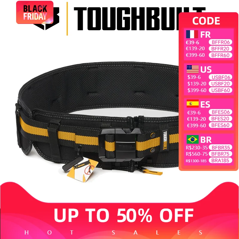 TOUGHBUILT TB-CT-41P Padded Belt Heavy Duty Buckle / Back Support Wider and Thicker Work Belt Toughbuilt Belt Accessories