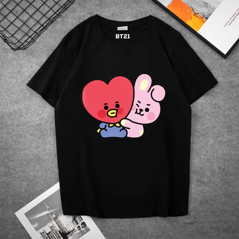 Anime Cartoon Bt21 Women\'s Short Sleeve Y2K Summer New Simple Fashion Printed Top Korean Style Loose T-Shirt Couple Wear Gifts