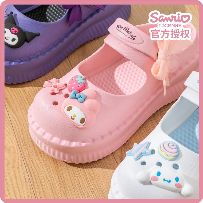 Kawaii My Melody Kuromi Hello Kitty Thick-Soled Mary Jane Crocs Women Summer Anime Sanrio Girl's Heart Cute Beach Slippers