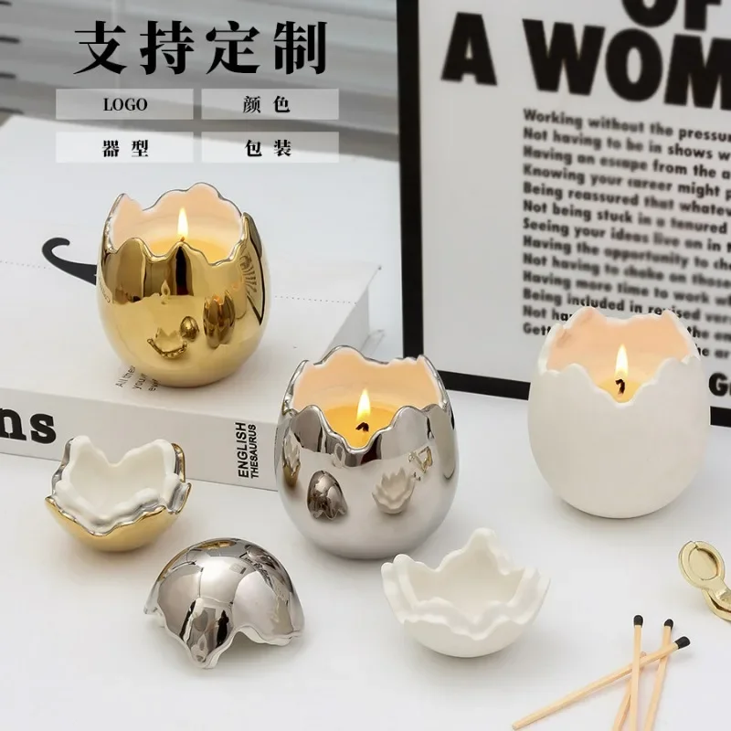 

Ceramic Electroplated Candle Cup, Creative Eggshell, High Beauty, Aromatherapy Candle Cup, Empty Bottle