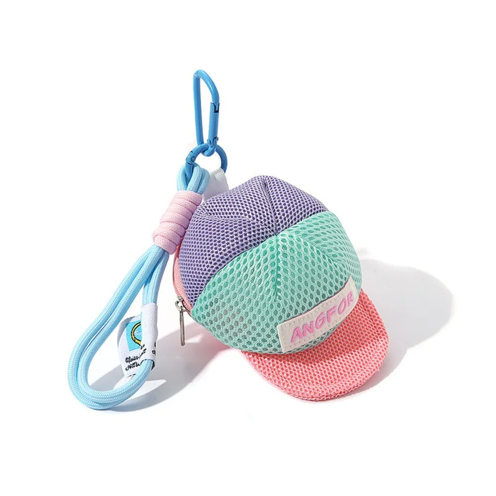 

Keychain Hat Shape Coin Purse Decorative Anti Loss Creative Hat Mesh Pouch with Handle Rope Zipper Closure Headphones Organizer