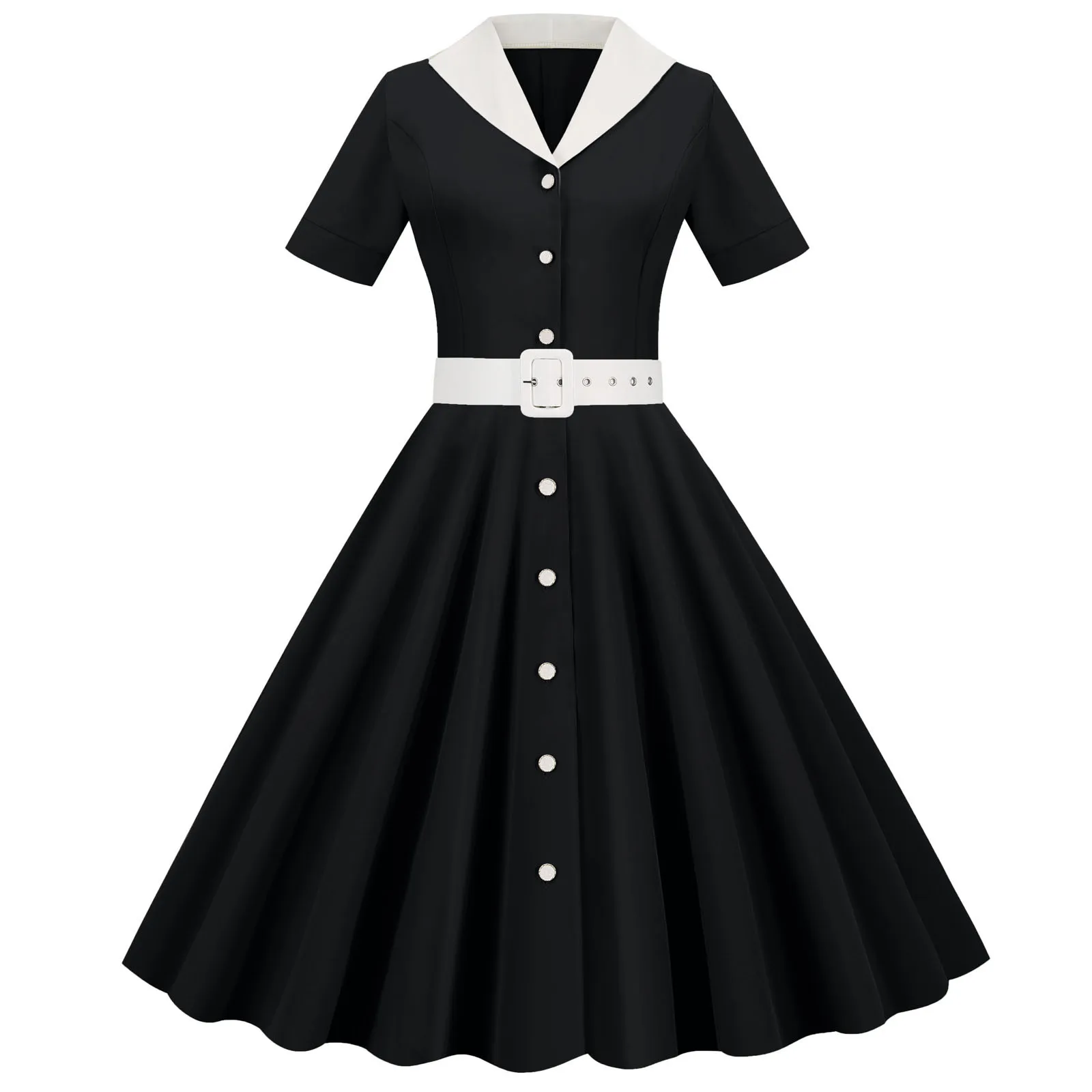 French Vintage Solid Dress Women Summer Retro 50s 60s Pin Up Rockabilly Party Dress Robe Vestidos Dresses for Women