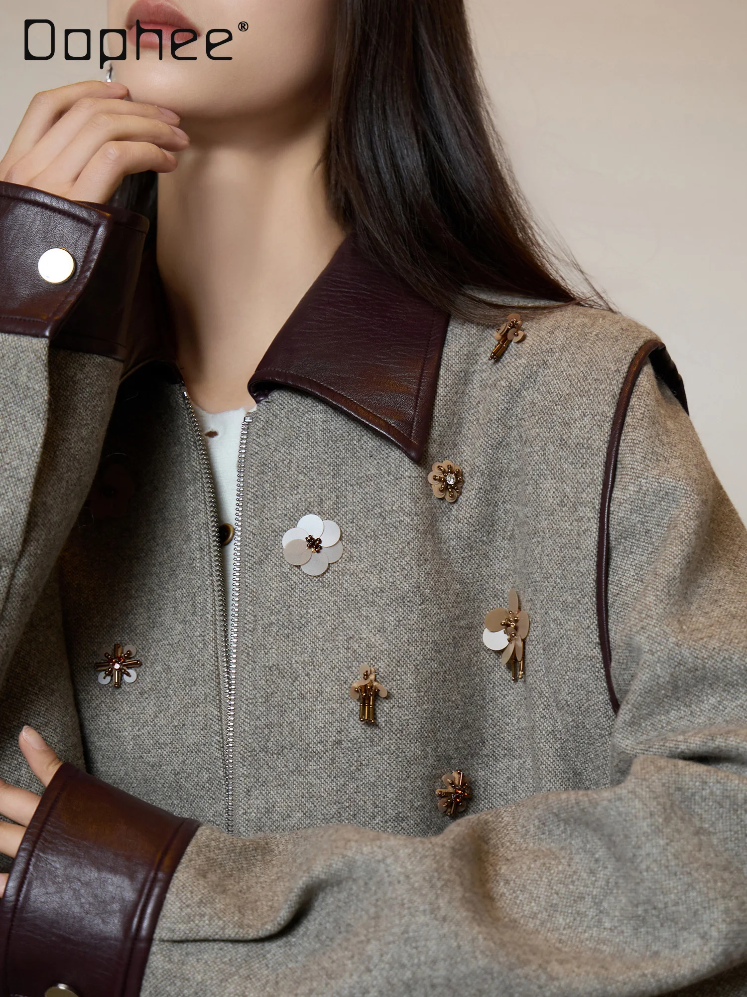 

Высококачественный твидовый пиджак во французском стиле ретро для женщин, модная свободная короткая куртка из искусственной кожи с тяжелым бисером и блестками