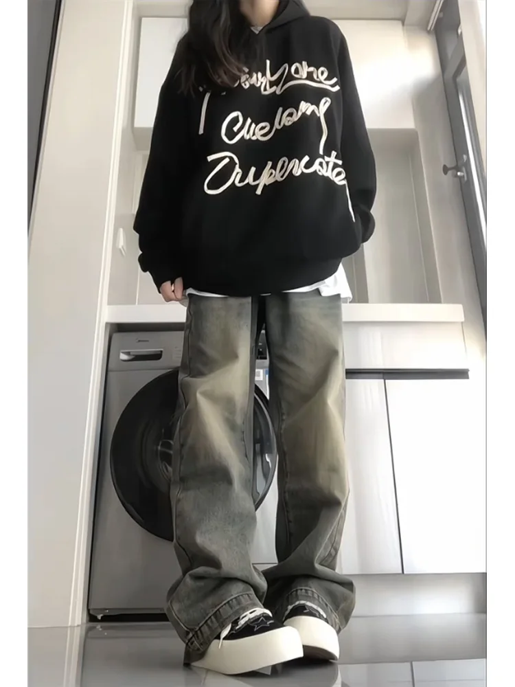 Slim Straight High-Waist Wide Leg Jean Women's Autumn Winter New Sle Water Waed American Vibe Skinny High Street Pants