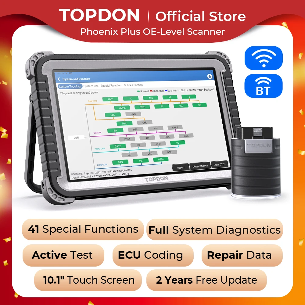 Topdon Phoenix Plus Automotive Car Diagnostic Tool Professional ECU Coding Scan Tool VAG Bi-Directional OBD2 Scanner Active Test