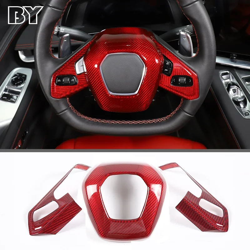 Real Carbon Fiber Steering Wheel Trim Frame Car Interior Accessories For Chevrolet Corvette C8 Z51 Z06 2020-2023 3PCS