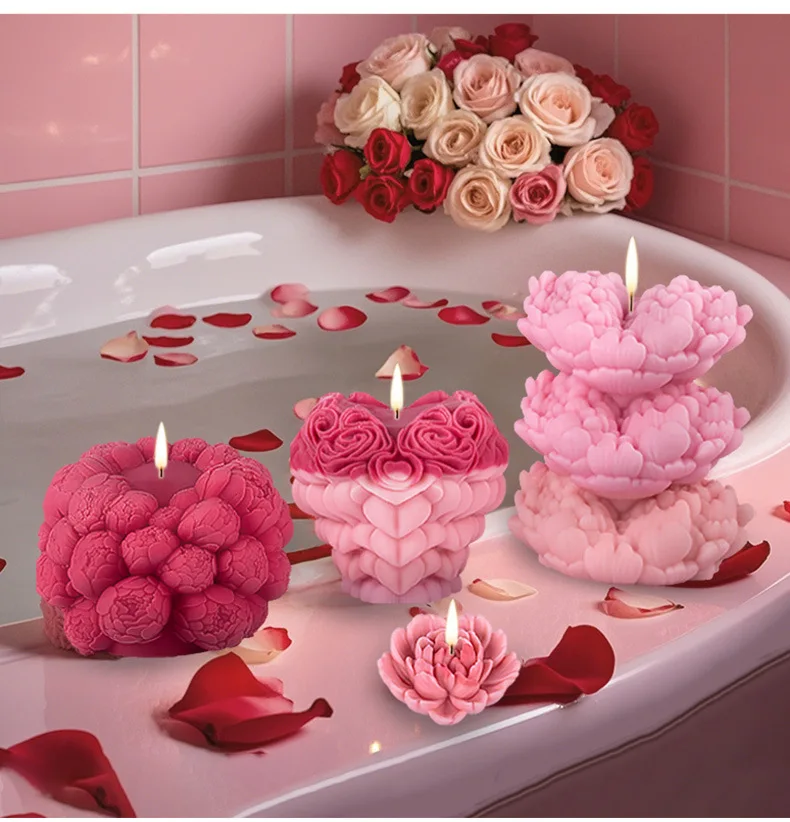 

Rose Flower Heart Scented Candle Silicone Mold Valentine's Day Creative DIY Resin Molds for Candles Making Moule Silicone Bougie