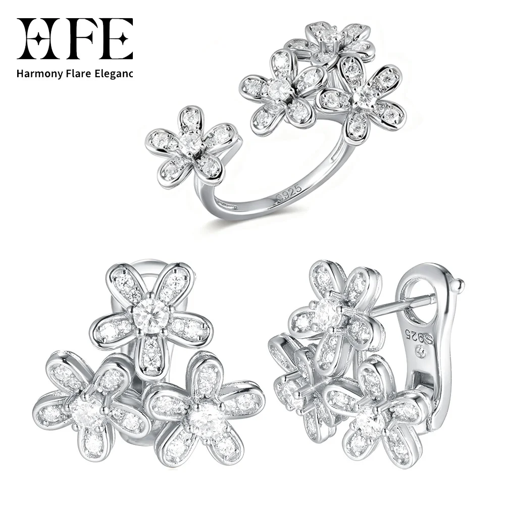 

HFE Flower Earrings 925 Sterling Silver D VVS Sparkling Moissanite Ladies Gorgeous Wedding Accessories Party Elegant Jewelry Set