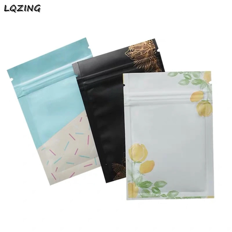 50pcs Small Matte Print Foil Flat Zip lock Bags Resealable Food Candy Powder Salt Tea Gifts Heat Sealing Packaging Pouches