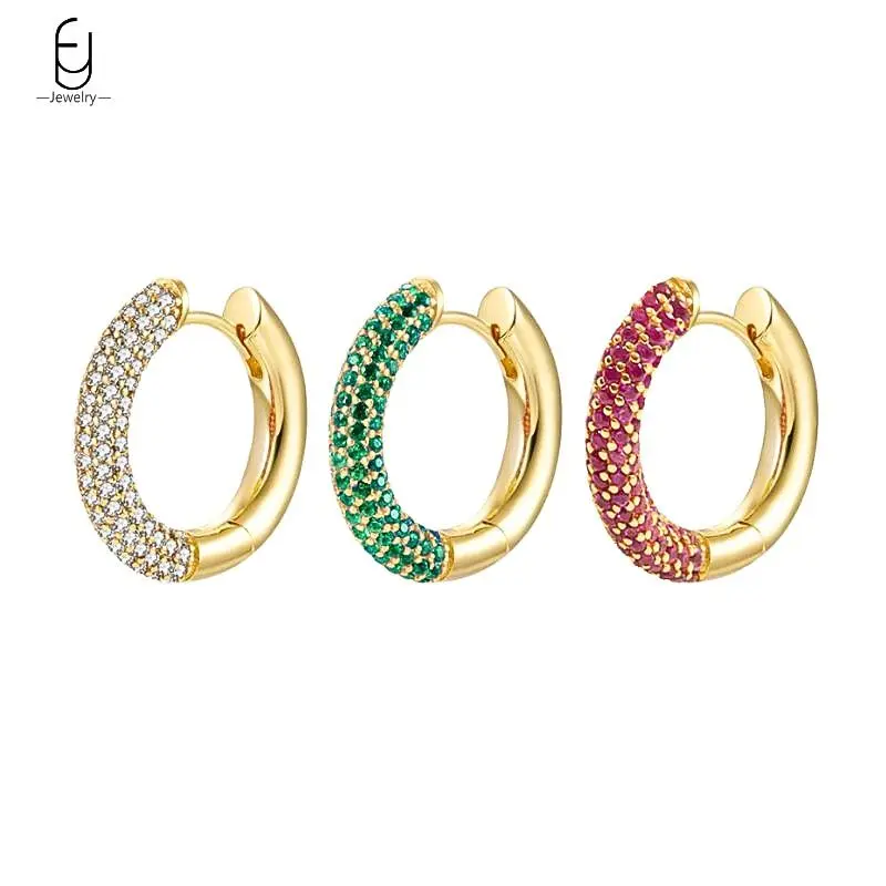 

1PCS Pave Colorful Crystal Hoop Earrings for Women 925 Sterling Silver Needle Fashion Geometry Gold Earrings Luxury Jewelry Gift