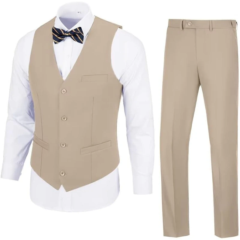 

Men's 2 Pieces Suit Vest Pants Set,Slim Fit Formal Bussiness Wedding Prom Suits For Men