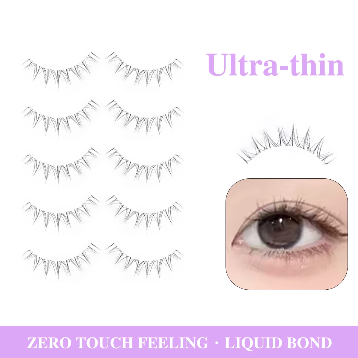 5 paia di ciglia finte corte Manga Beauty Cross, ciglia finte in fibra artificiale, comode per l'uso quotidiano naturale delle donne