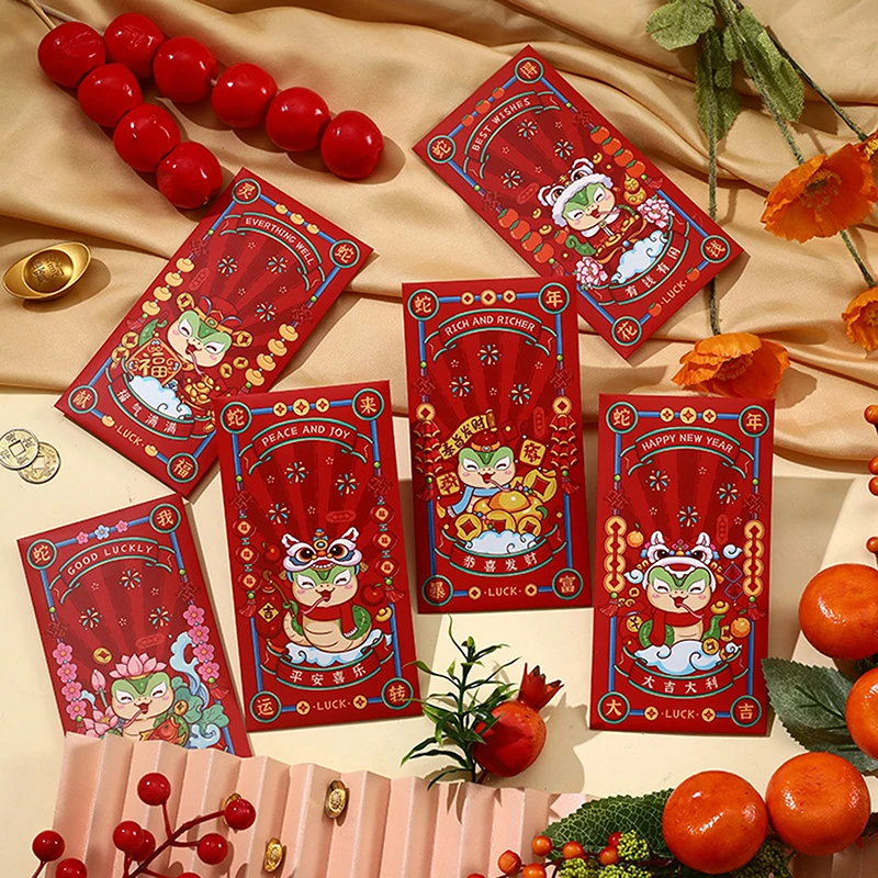 12 Pçs/set 2025 Ano Novo Envelopes Vermelhos Festival de Primavera Chinês Hongbao Pacote Vermelho Dos Desenhos Animados Bonito Zodíaco Lucky Money Bolsos Presentes