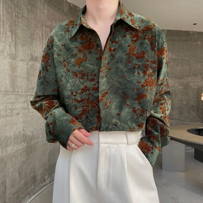 

Large Size Floral Long Sve Men's irt Casual Vintage Japanese Sle Loose Fit Breathable Spring Autumn Outerwear