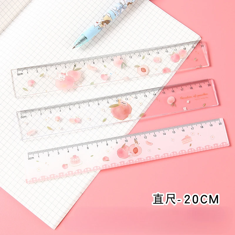 60pcs School Stationery Wholesale Kawaii Sakura Ruler 20cm Cute Acrylic Rulers 15cm Bulk School Useful Gadgets Office Items