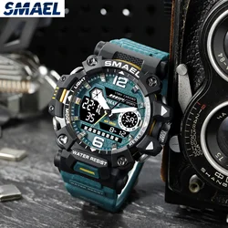 SMAEL Outdoor Tactical Men's Alloy Military Style Watch Night Glow Waterproof Dual Display Quartz Electronic Watch 8072