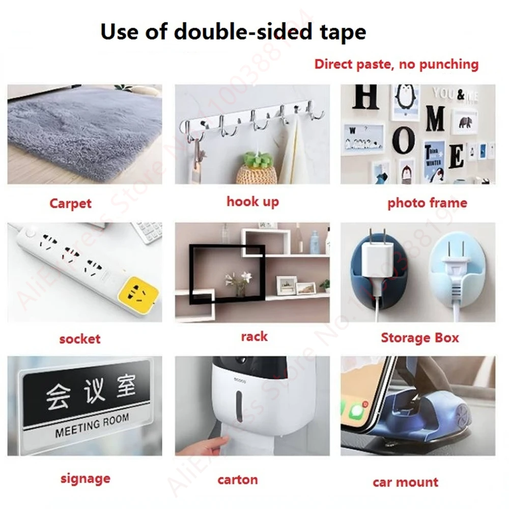 Ultra-Strong Double Sided Adhesive Sticky Tape Waterproof Wall Stickers Reusable Heat Resistant Glue Bathroom Kitchen Carpet Car