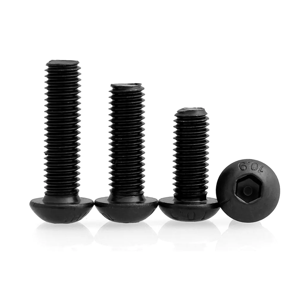 5/10/25/50x Black 10.9 Grade Steel M1.6 M2 M2.5 M3 M4 M5 M6 M8 ISO7380 Hex Hexagon Socket Button Round Head Screw Bolt L= 3-80mm