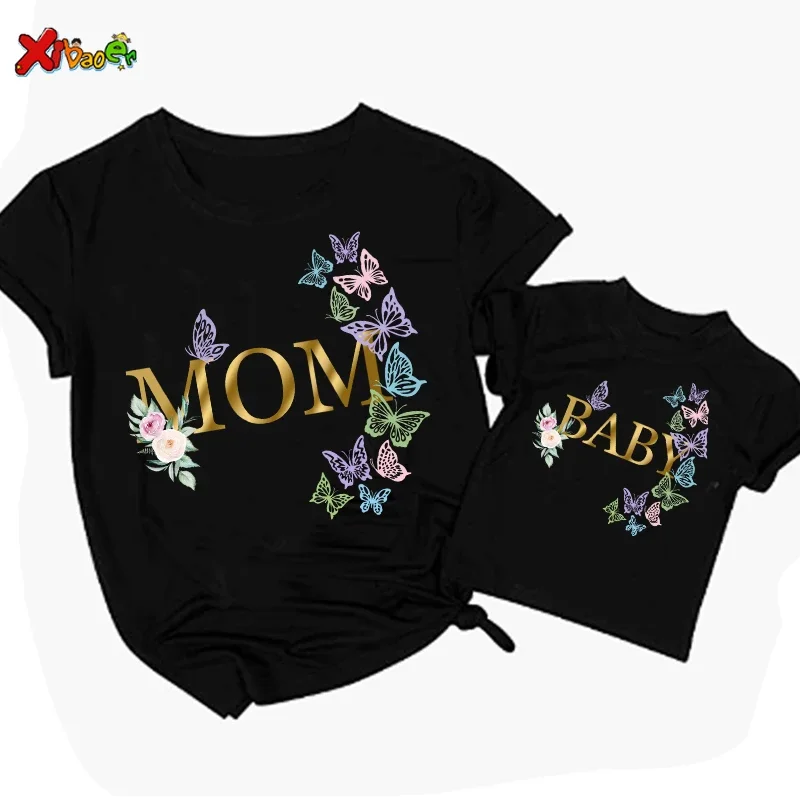 Family Matching Outfits Mom and Daughter Matching Clothes Girls Clothes Butterfly PartyBlack Clothing Familia Dad Bro T Shirts