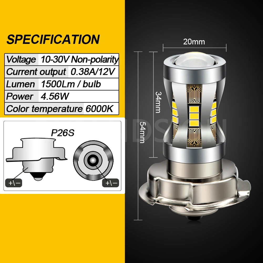2PCS Ruiandsion BA20D H6 Motorcycle Headlight LED P45T P15D Hi/Lo Beam Lamp P26S 10-30V Bulbs For ATV Scooter Motorbike Headlamp