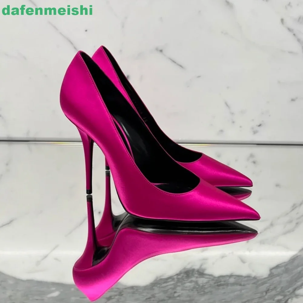 

2025 Spring New Sexy Purple Pumps Ultra-High Heel Pointed Shallow Stiletto Slip On High Heels Satin 9/11Cm Shoes for Women