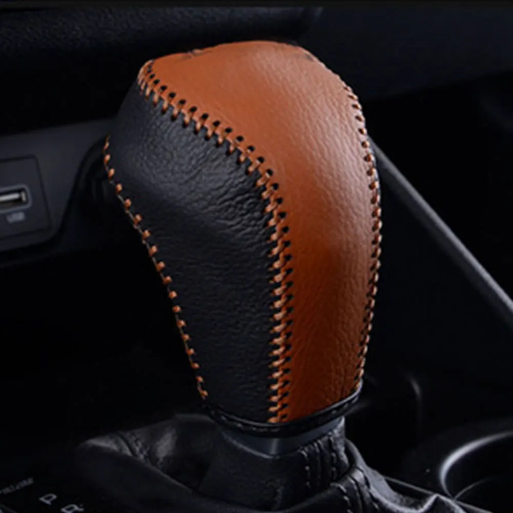 Echtes Leder für Volkswagen VW Tiguan L MK2 2017–2021 Auto Getriebe Kopf Schaltknauf Abdeckung Zahnräder Halsbänder Auto-Styling
