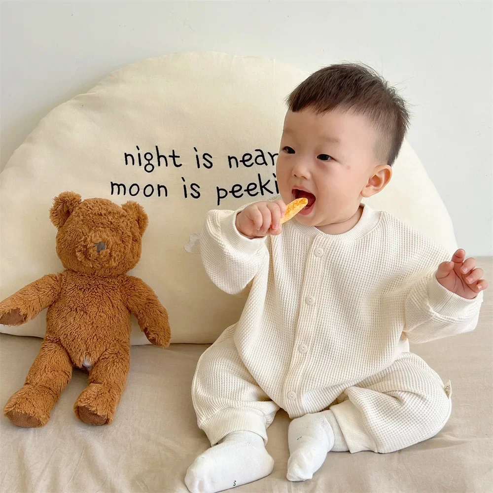 Newborn Baby Boy Waffle Jumpsuit Spring Autumn Girl Solid Bodysuits for Infants Cotton Casual Kids Clothes Boys Costumes