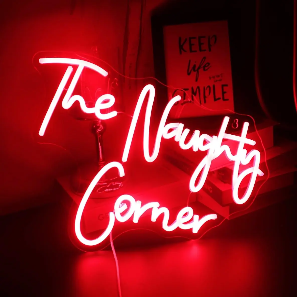The Naughty Corner Neon Sign Red Glow Handwritten Style LED Light for Home Bar Bedroom Decor Wall Art Gift Create Fun Atmosphere