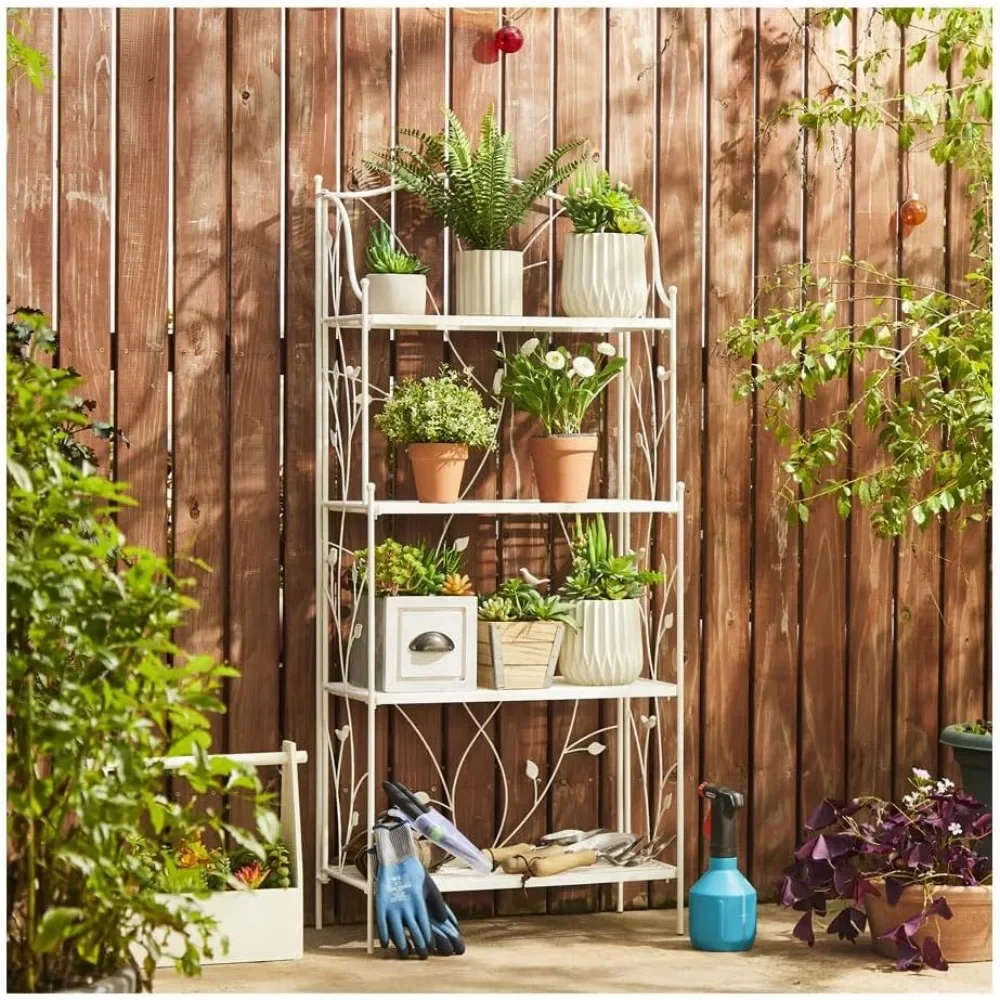 

52" H Rectangular 4-Tiered White Metal Shelf Plant Stand for Indoor Outdoor Garden Farmhouse