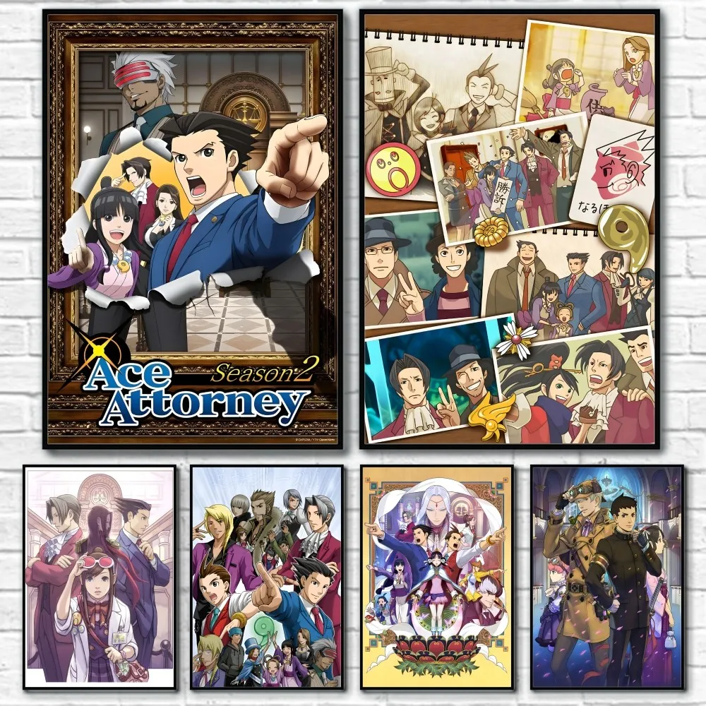 A-Ace A-AttorneyES Anime Poster Sticky Wall Art Printing Waterproof Home Living Bed Room Bar Aesthetic Decor