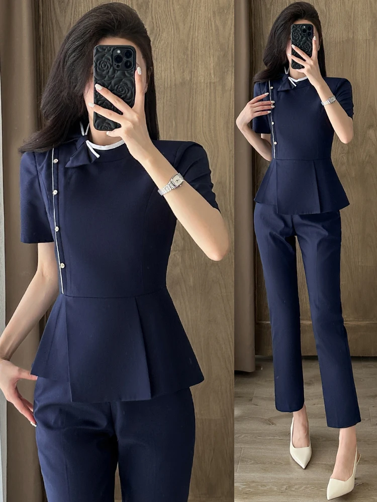 High-End Women's Summer Suit Set Professional Jewelry Store Front Desk Reception Workwear Beauty Salon Uniform Commute Style ...